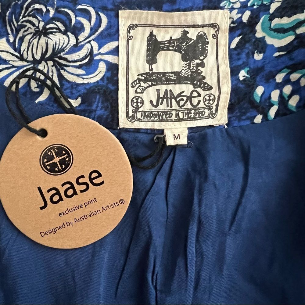 Jaase Boho Floral Cropped Bomber Moto Ruffel Jacket NWT Satin Feel Blue Size M. - Picture 7 of 11